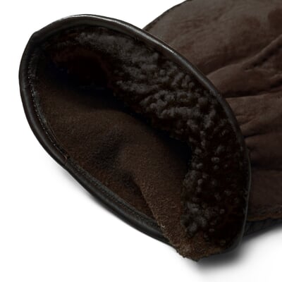 Herrenhandschuh Hirschleder mit Curleylammfell, Dunkelbraun