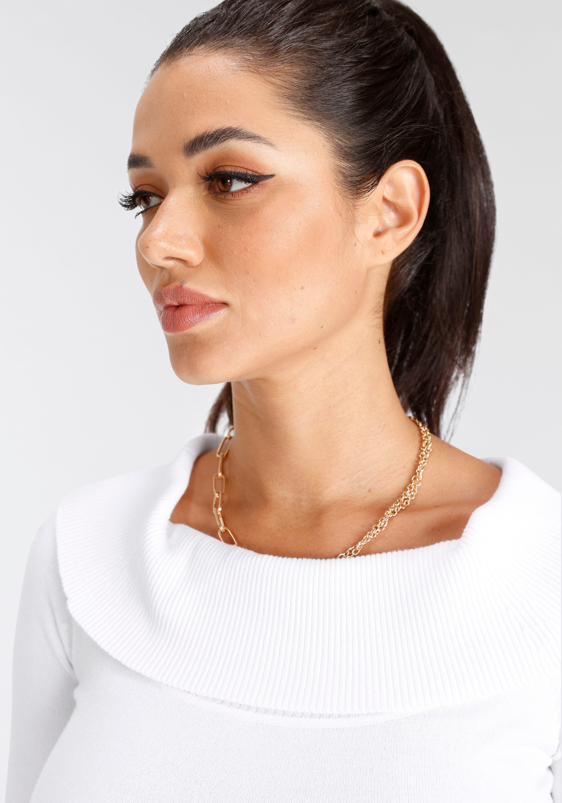 Melrose Carmenpullover , mit Zierknöpfen in femininem Schnitt