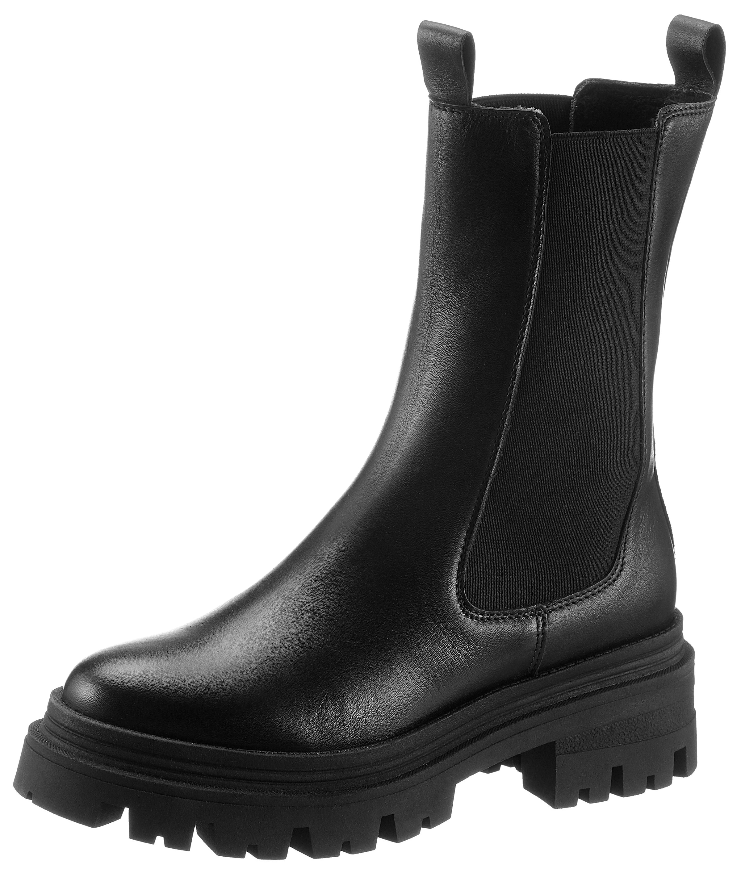 Tamaris Chelseaboots  , Blockabsatz, Schlupfboots, Kurzstiefel, beidseitige Stretcheinsätze