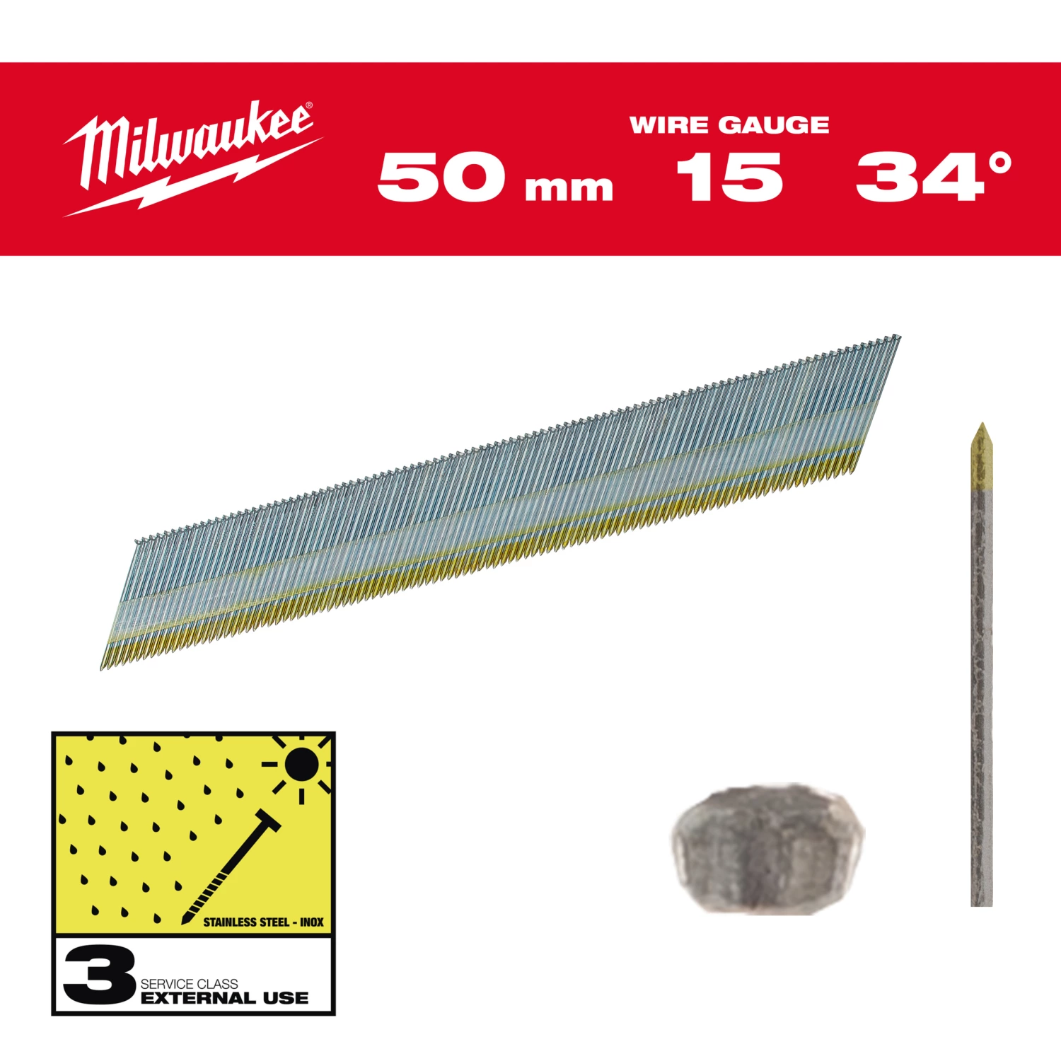Milwaukee 4932492580 Nagels Inox 15G/34/50mm/SC3-2,5kpc