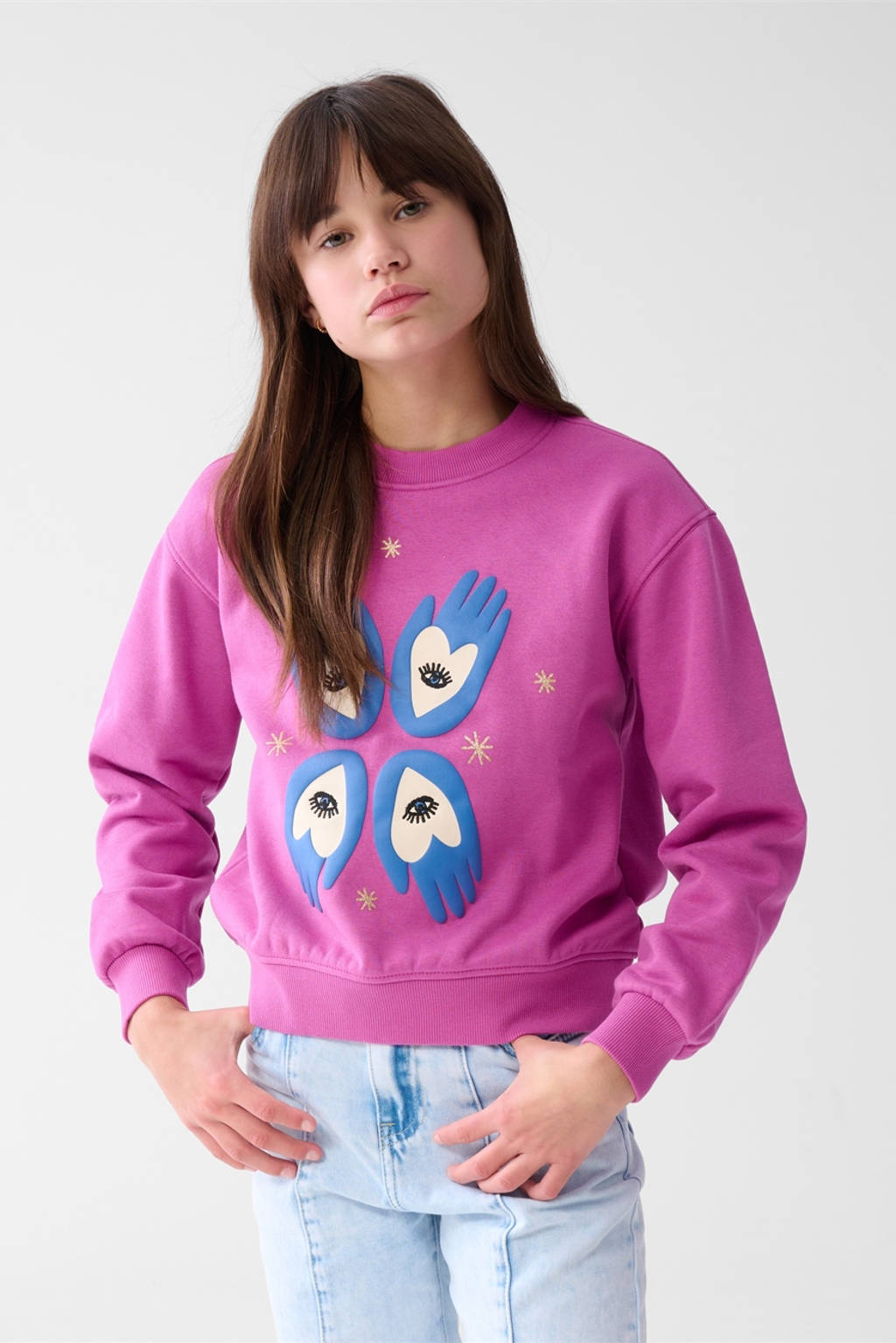 Shoeby sweater met artwork roze/blauw
