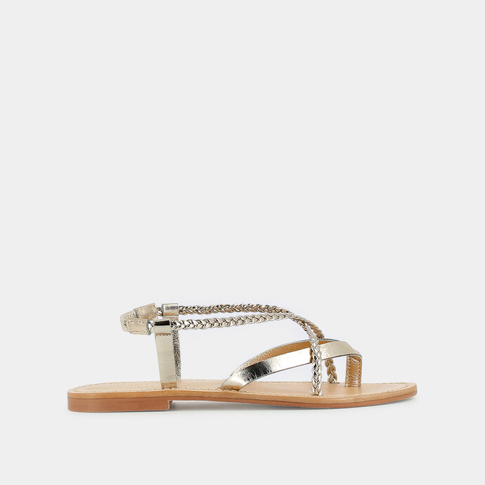 Sandales à brides tressées  en cuir metallisé platine