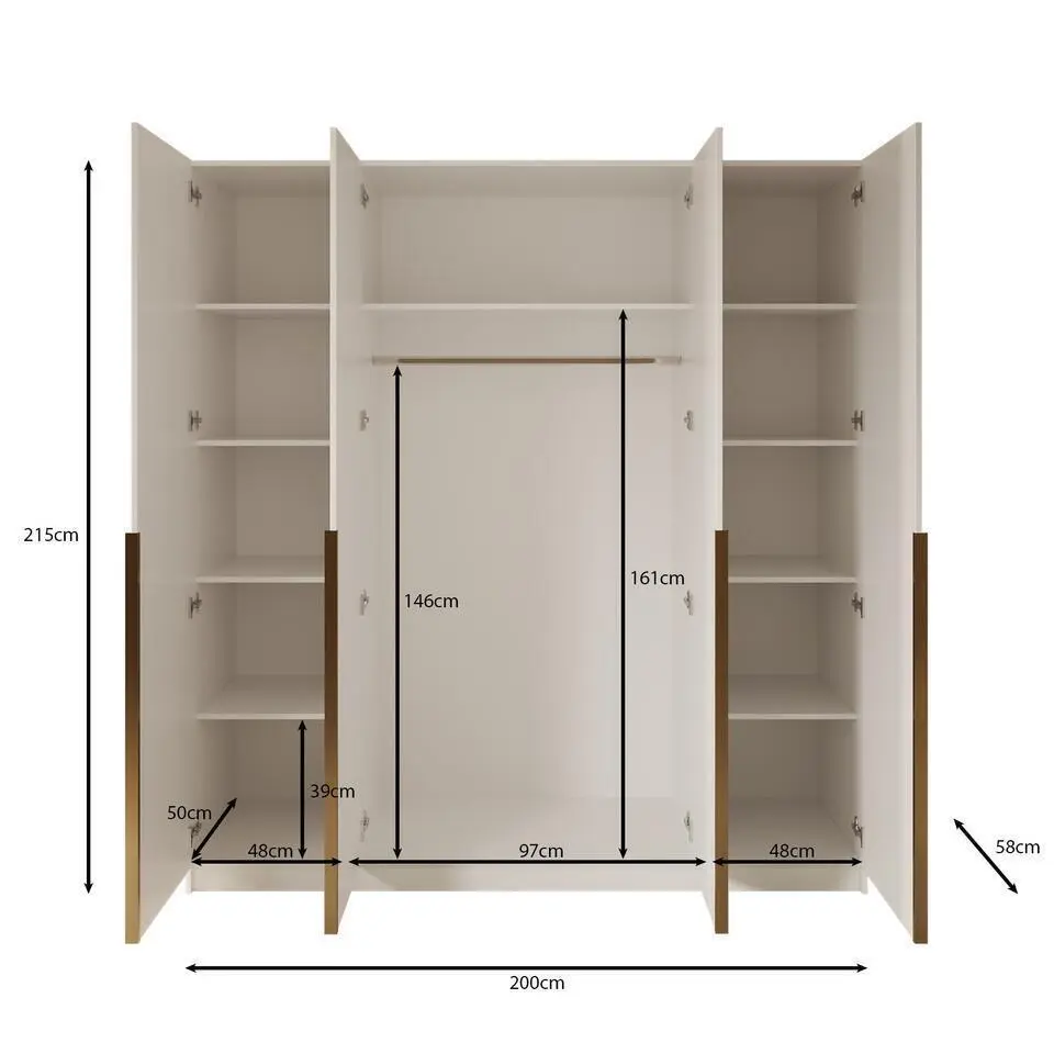Meubella - Kledingkast Sabre - Wit - 200 cm - Met spiegel