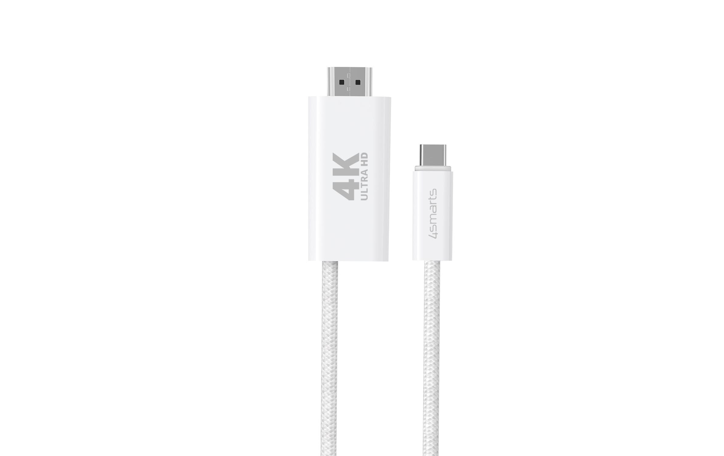 Kabel 4K 60Hz, PD 100W USB Type-C - HDMI, 2 mUSB-C auf HDMI Kabel PD 2m weiss, 4K-Unterstützung, Case Friendly