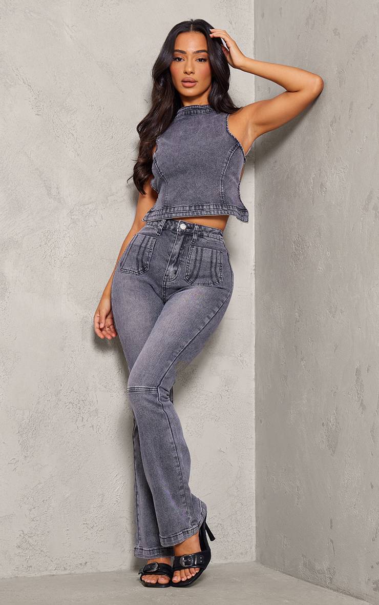 Washed Charcoal Jean Évasé Ajusté En Denim Petite