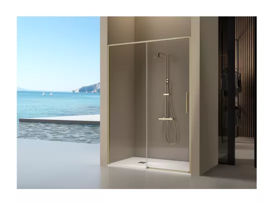 Paroi de douche dorée fixe + porte coulissante DELTA or brossé 175-177.6 cm