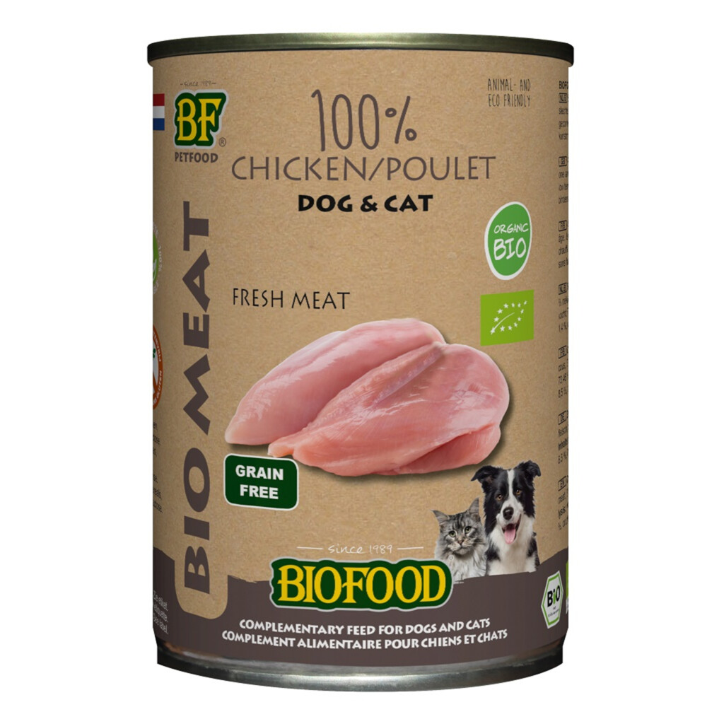 BF Petfood Biofood Organic Hond en Kat 100% Kip400 gr
