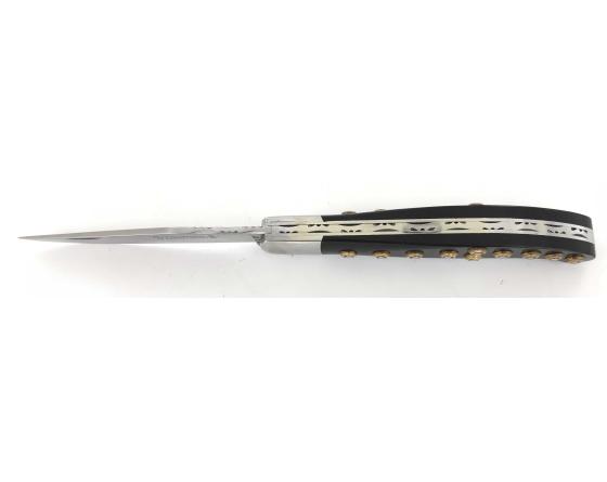 Couteau Basque Yatagan 12 cm - Ebène - Guilloché - rosettes apparentes Couteau de Poche PassionFrance