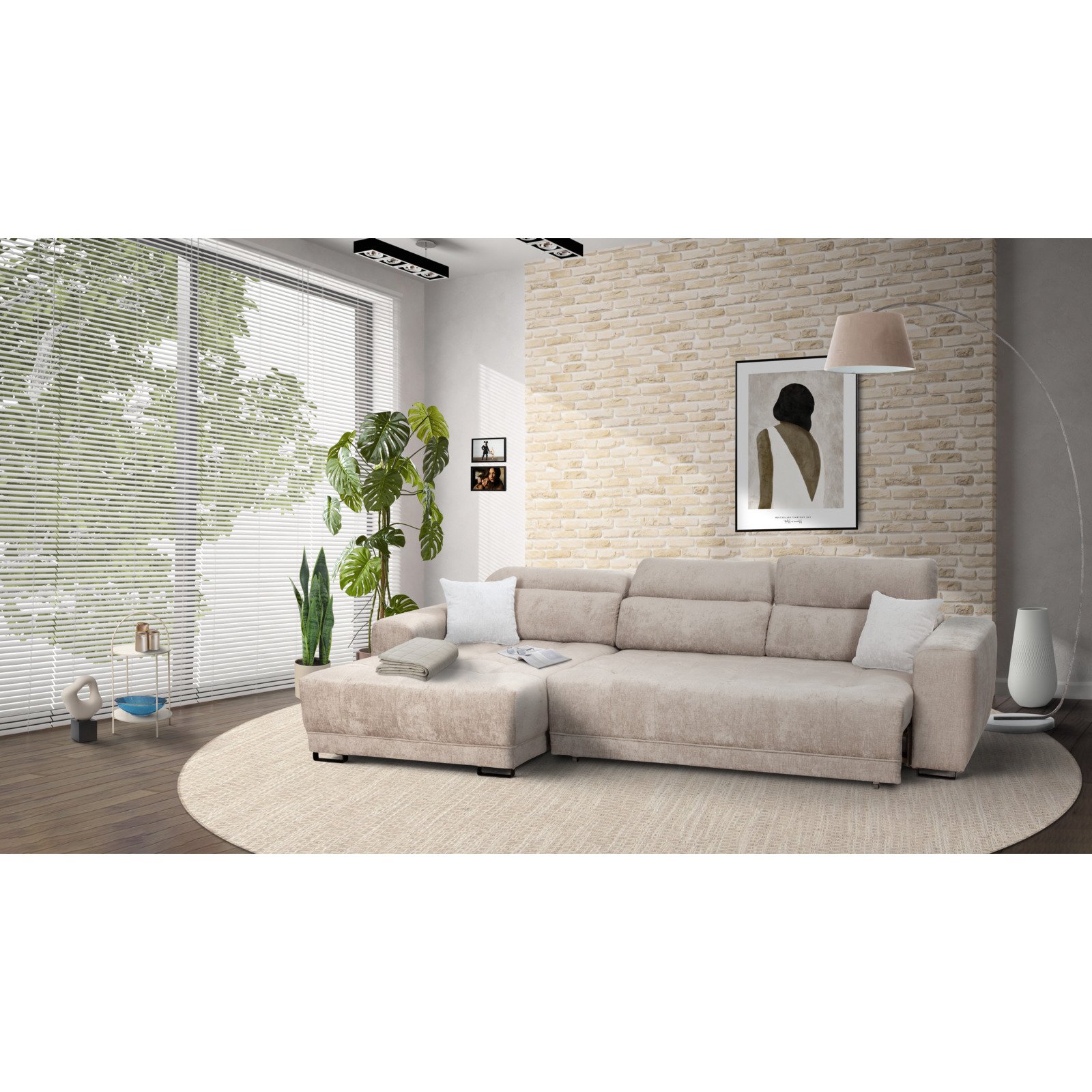 Ecksofa Grazia, Microfaser silver-beige, Recamière links