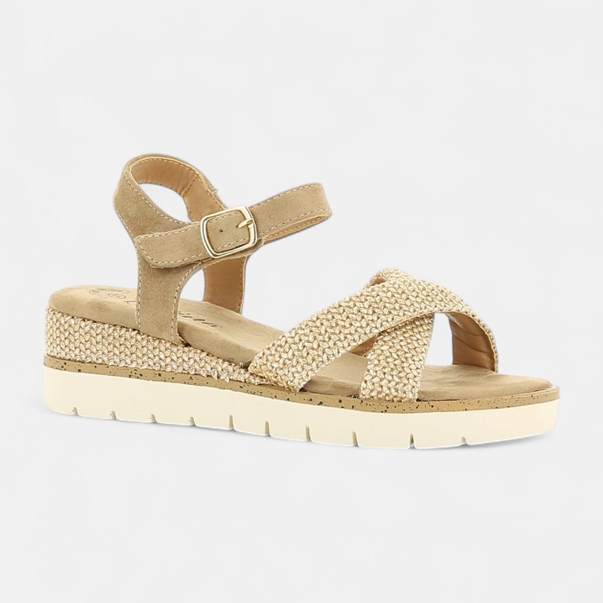 Nu-pieds à talon compensé Femme beige
