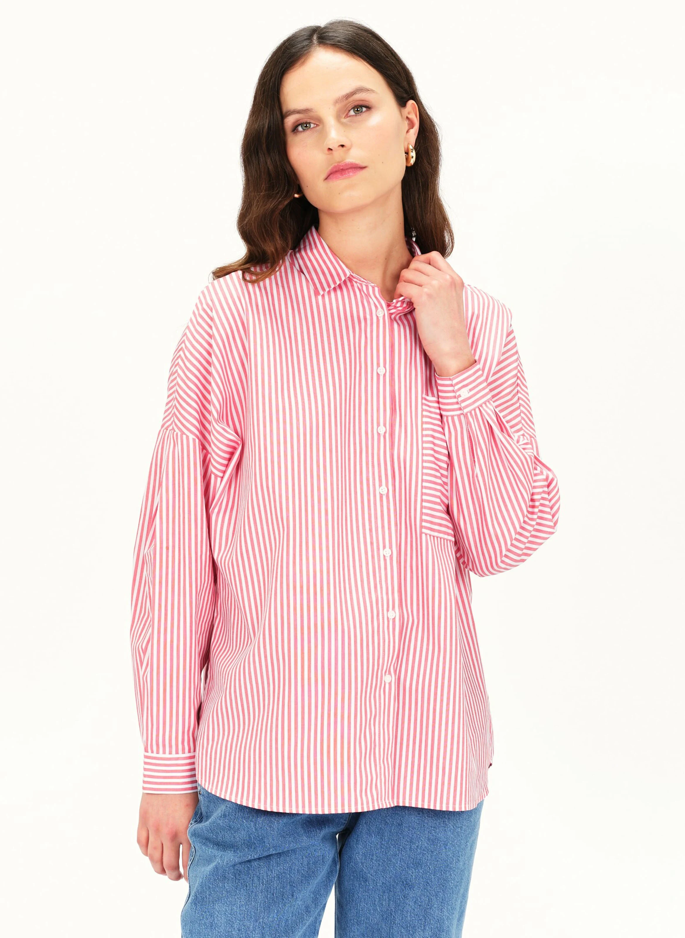 CLAUDINE - Chemise col classique rayée en coton | Rouge