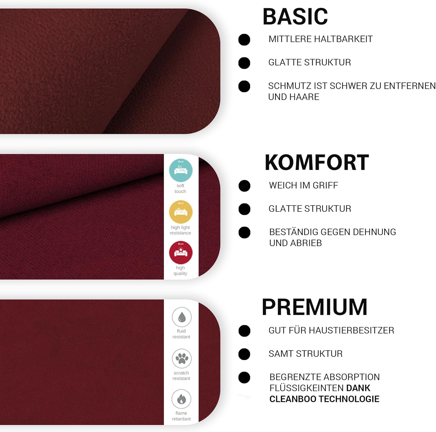 Santana Ecksofa mit Schlaffunktion und Bettkasten - Sofa mit 3 Sitzen und Robustem Überzug - Schlafcouch L-Form Universal - Modern Couch - 265x143x83 cm (Stoff Basic, Rotwein)
