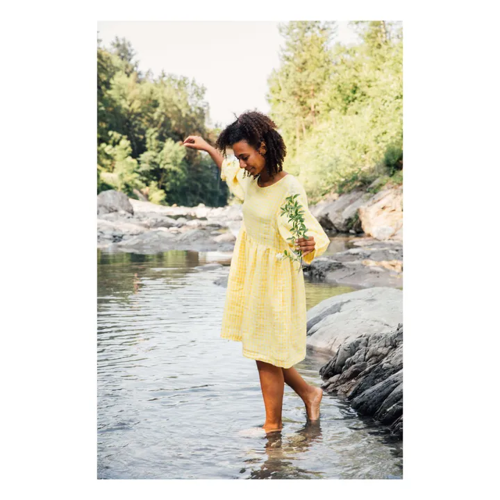 Matona Robe Day Carreaux Lin | Jaune moutarde