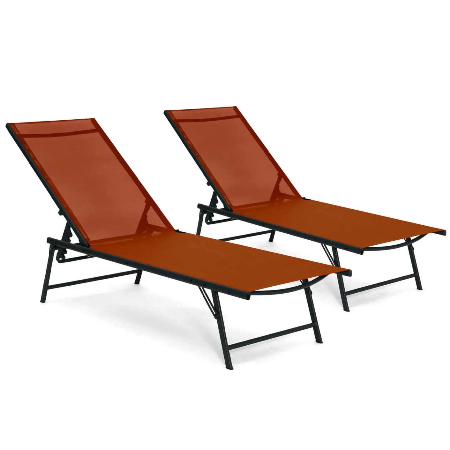 Lot de 2 transats de jardin inclinables KAILUA en acier gris anthracite et toile terracotta
