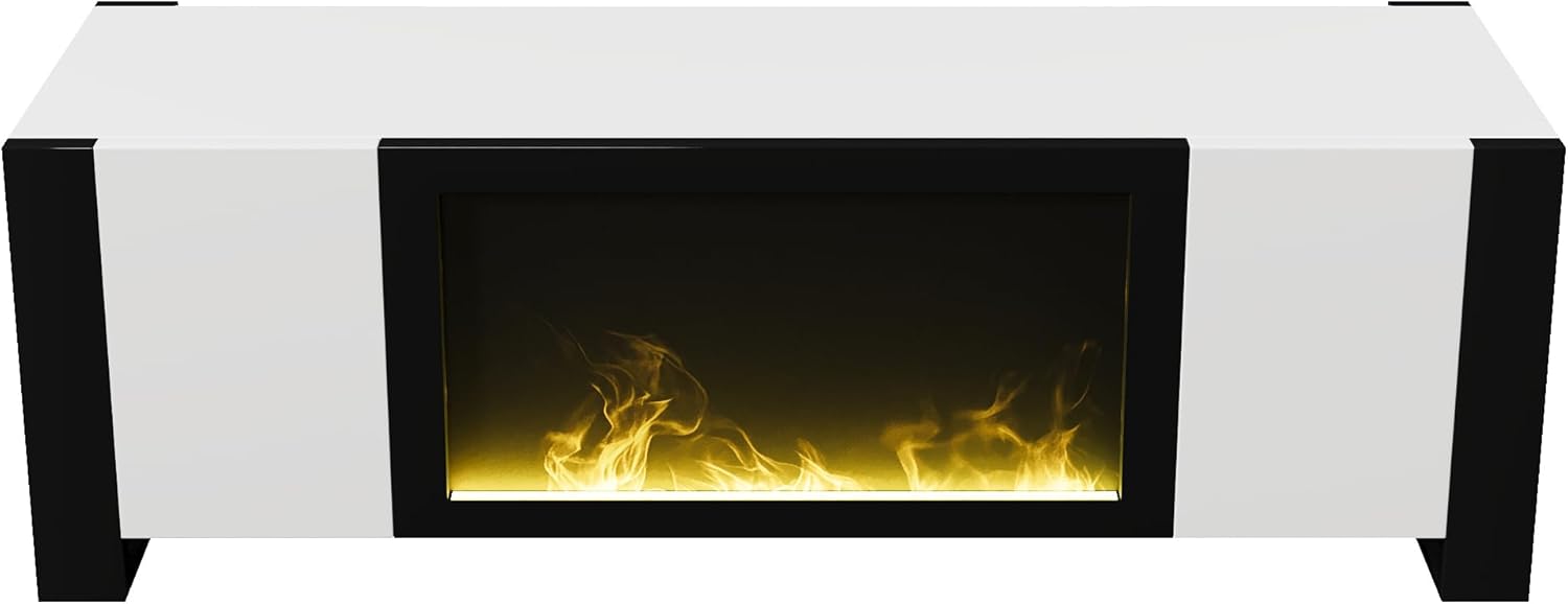 TV-Schrank, Lowboard mit elektrischem Kamin Flammeneffekt, Keine Heizfunktion, Hochglanz, farblich passender TV-Schrank