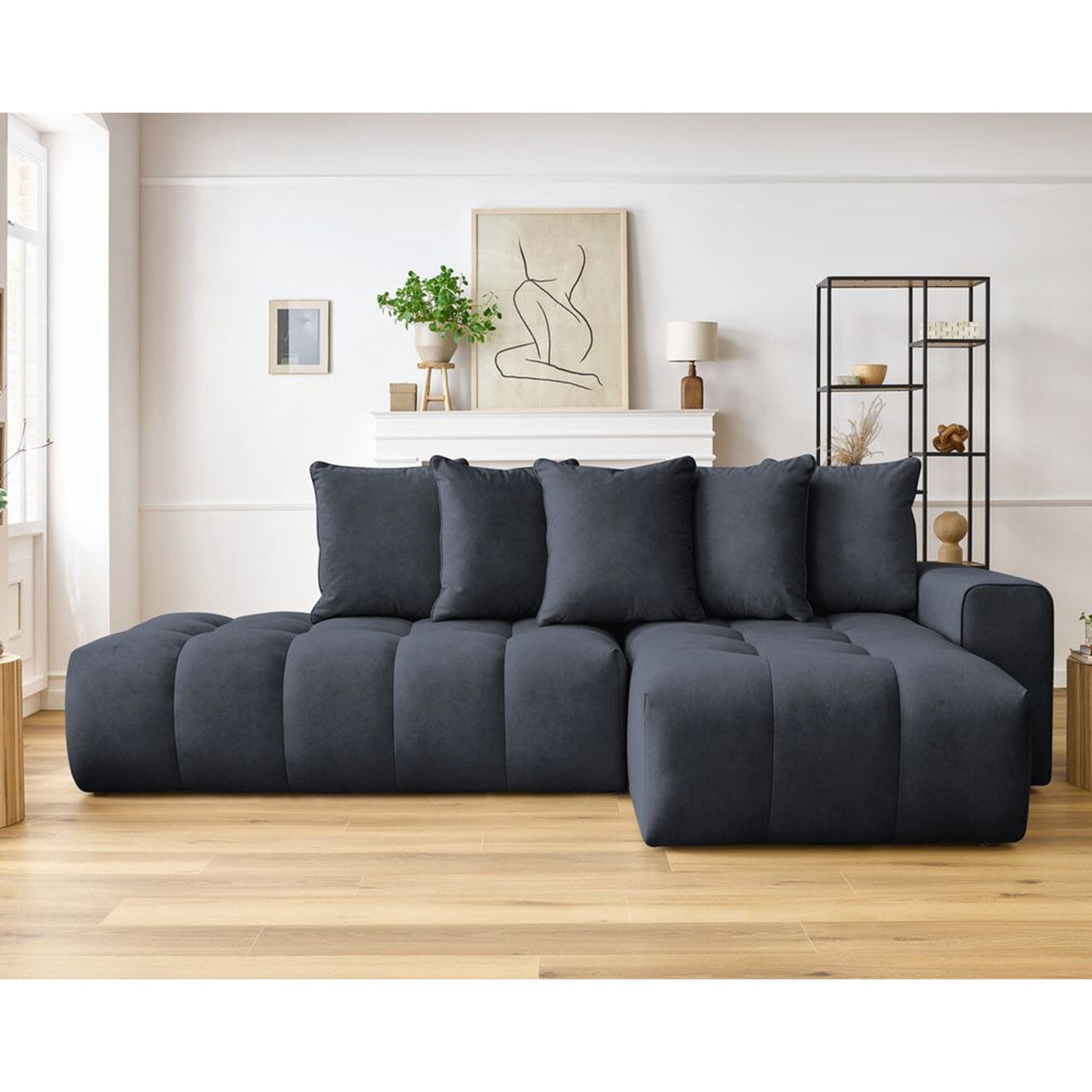 Bobochic Canapé d'angle fixe mont-blanc velours angle droit bleu foncé foncé foncé - 313x176x97 cm