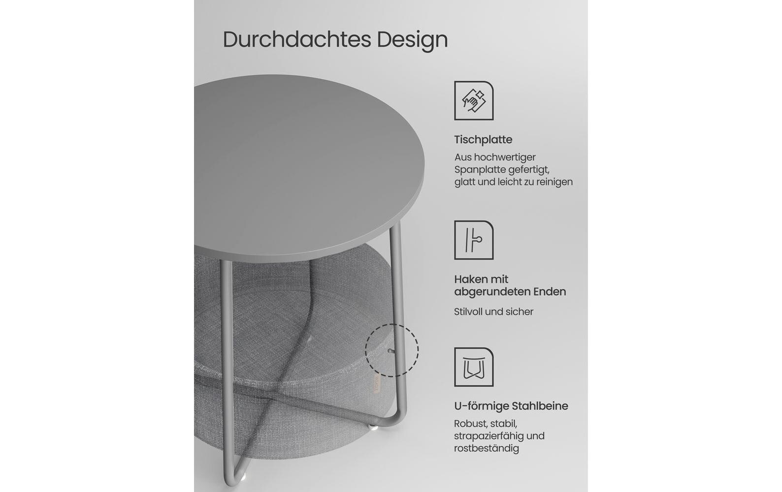 Couchtisch 45 x 51 cm, GrauWohnzimmertisch mit Ablage & Korb
