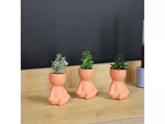 Plante artificielle pot en terracotta bonhomme (lot de 3)