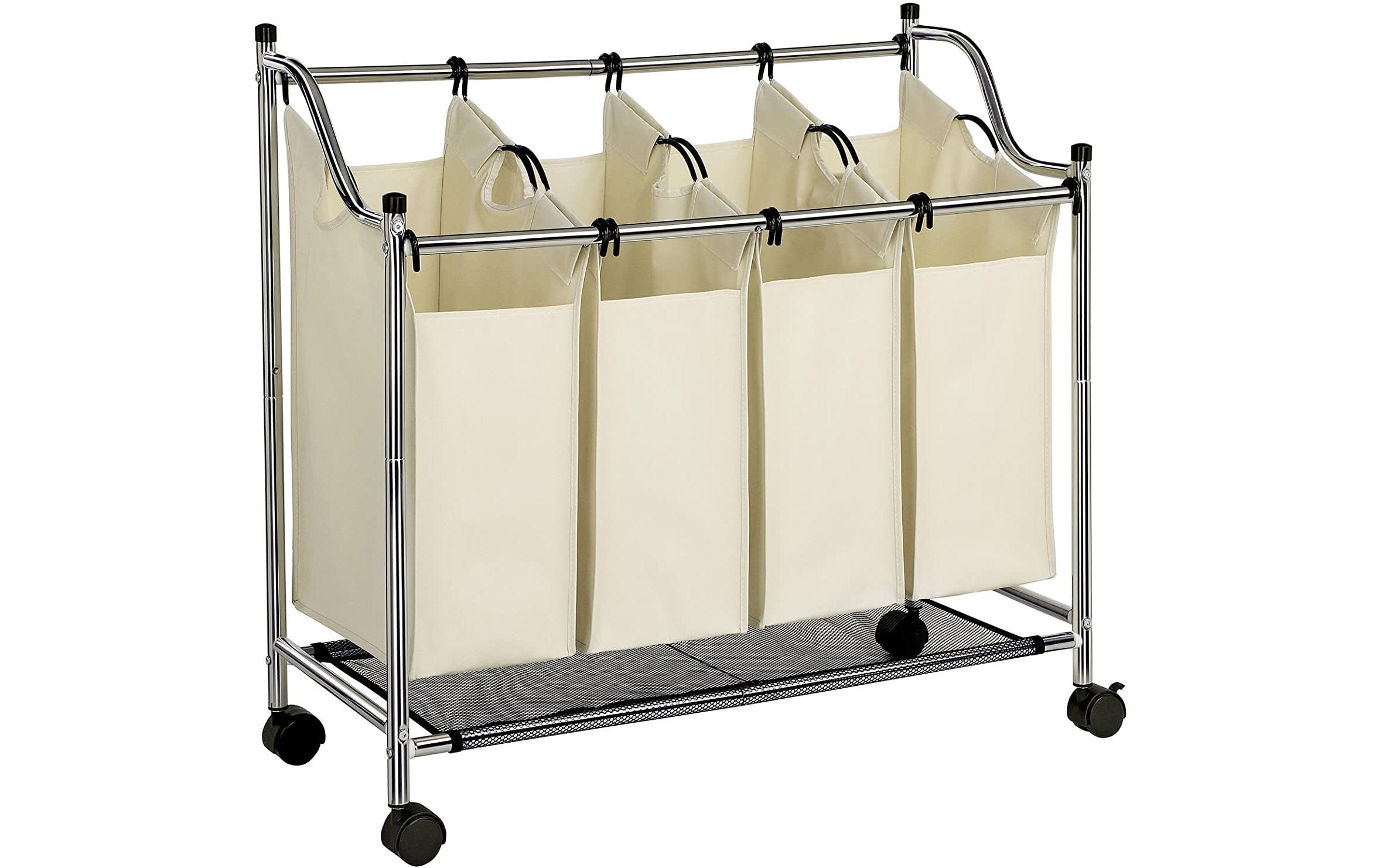 Wäschesammler mit 4 Fächern 120 l, Beige/SilberWäschewagen mit 3 Fächern
