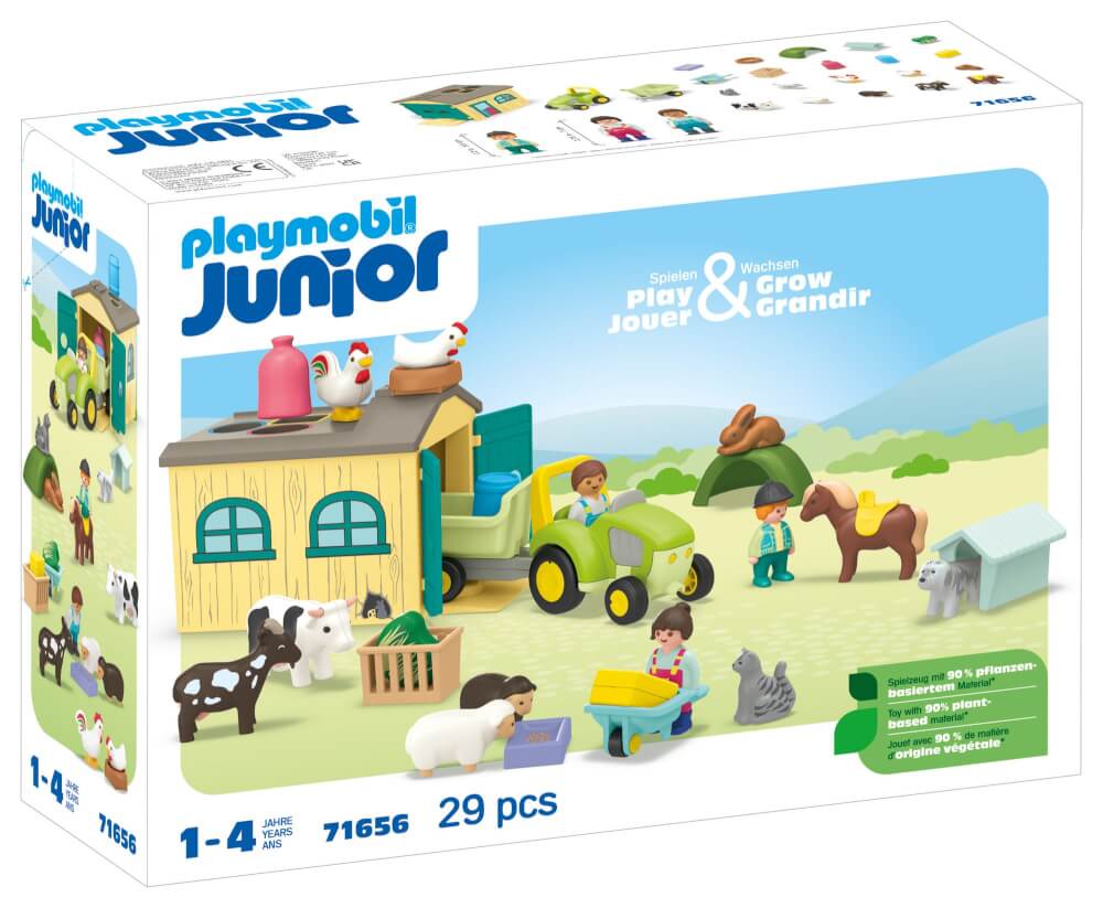 PLAYMOBIL 71656 1.2.3: Bauernhof-Abenteuer mit Traktor, Anhänger und tierischen Freunden