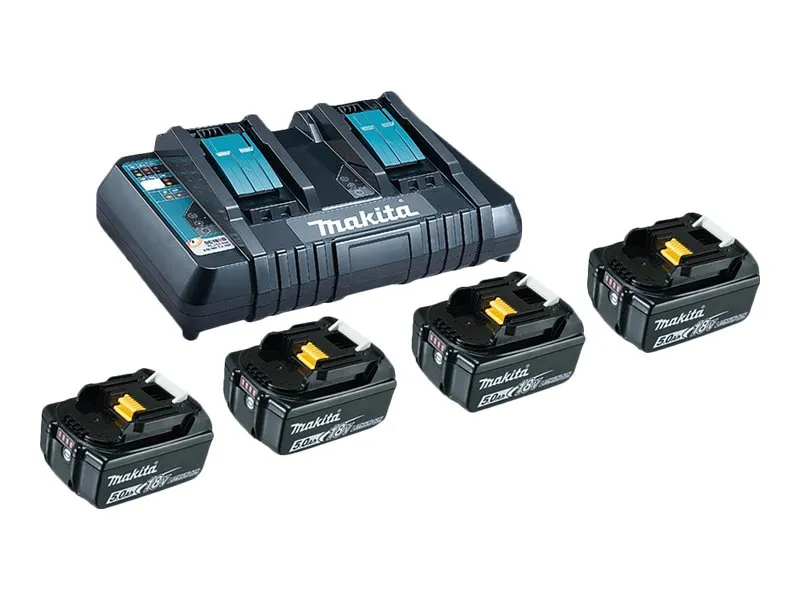 Makita - Batterioplader   batteri 4 x - Li-Ion - 5 Ah - 90 Wh - 2 x batterier lader op - for Makita DEADML801, DEADML810, DHP482, DJN161, DJS101, DSS501, DTD171, DUC254, DVR450, ML003