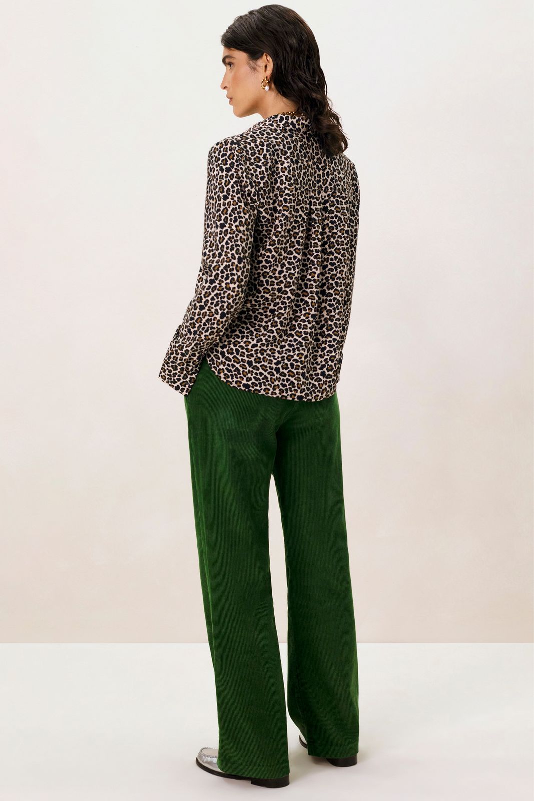 Donkergroene wide leg corduroy broek