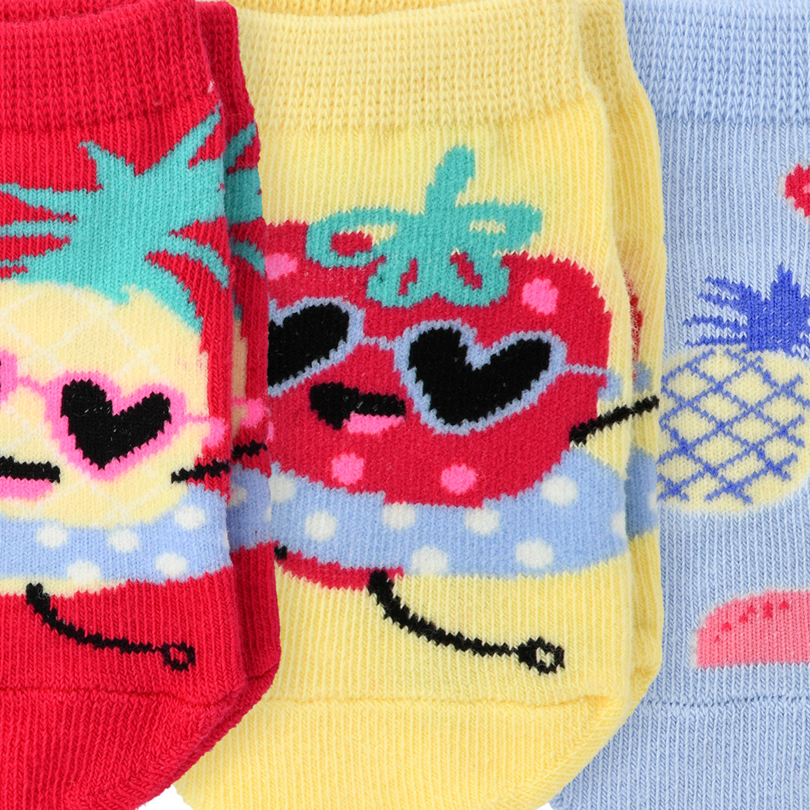 Famy 3 Paar Baby Sneaker-Socken im Set hellgelb / rot / hellblau