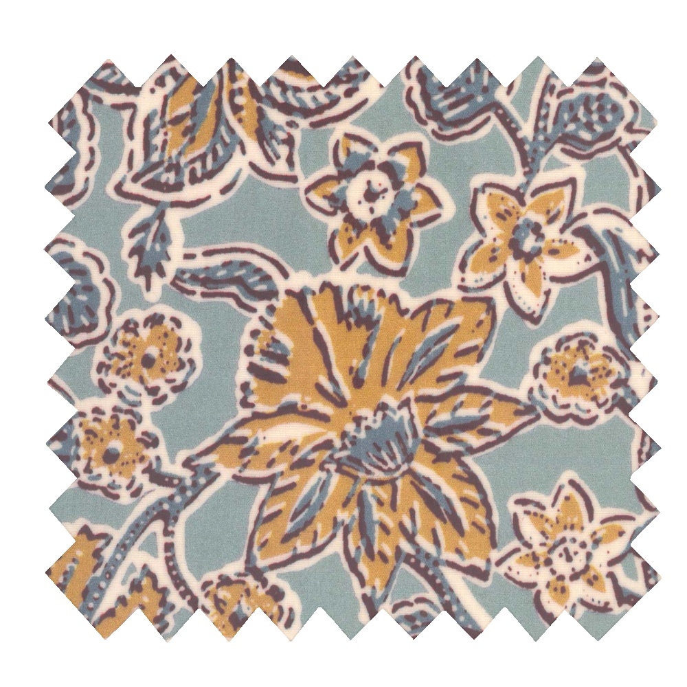 Tissu Enduit Au Mètre Ex2400 Indienne Bleu Glacier Ocre
