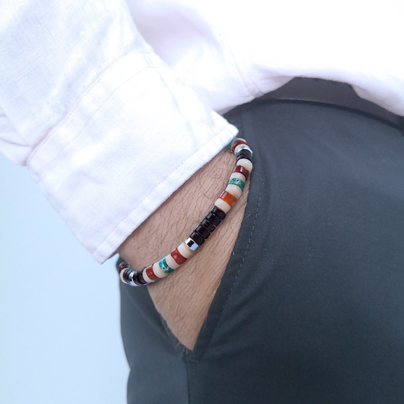 Bracelet Perles Heishi Jaspe Vert Impérial Agate Rouge Coconut Jaspe Jaune Clair-enfant-12cm