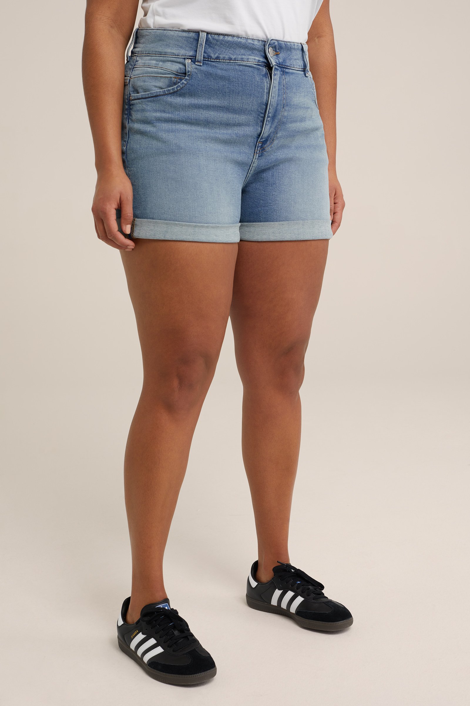 high rise denim short met comfortstretch - Curve Blue Ridge Lichtblauw