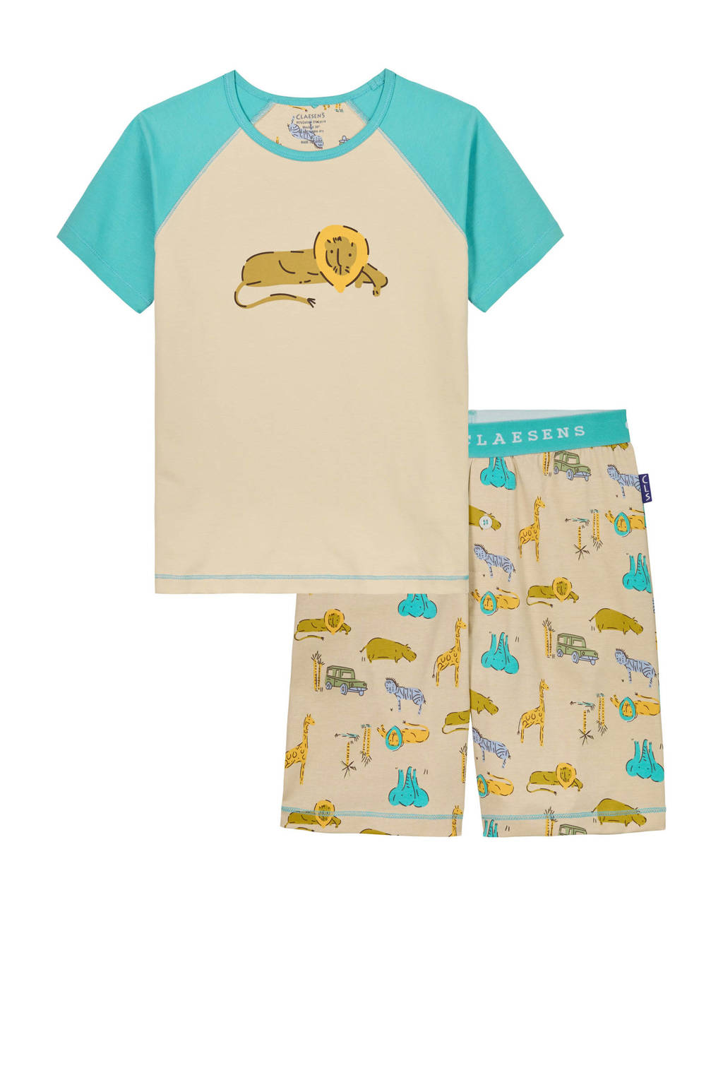 Claesen's shortama met dierenprint blauw/geel/grijs
