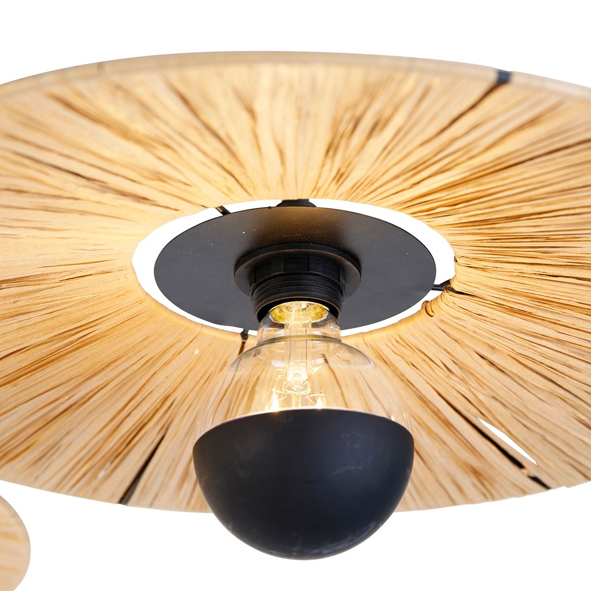 Landelijke plafondlamp zwart met touw 3-lichts - Leia