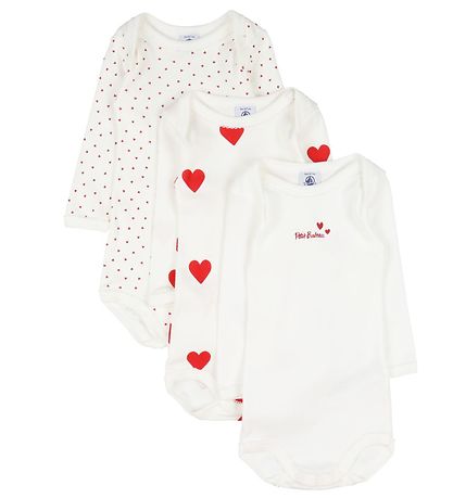 Petit Bateau Body L/æ - 3er-Pack - Weiß m. Herzen