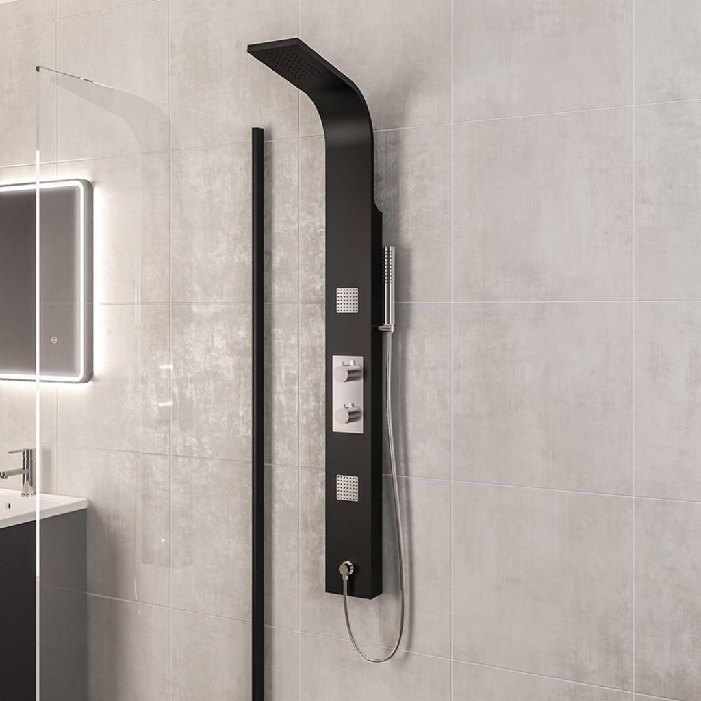 Eastbrook Ardour douchepaneel met massagejets en handdouche zwart mat