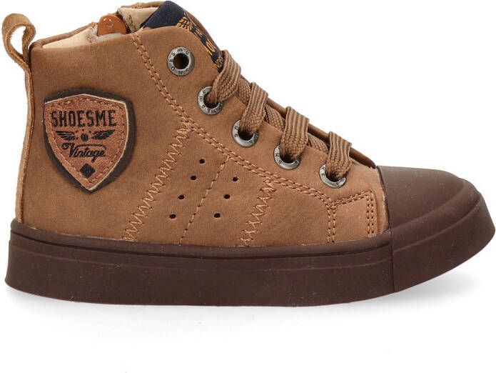 Shoesme Cognac Veterboot Met Patch Veterschoen Kind Jongens Brown Microleer