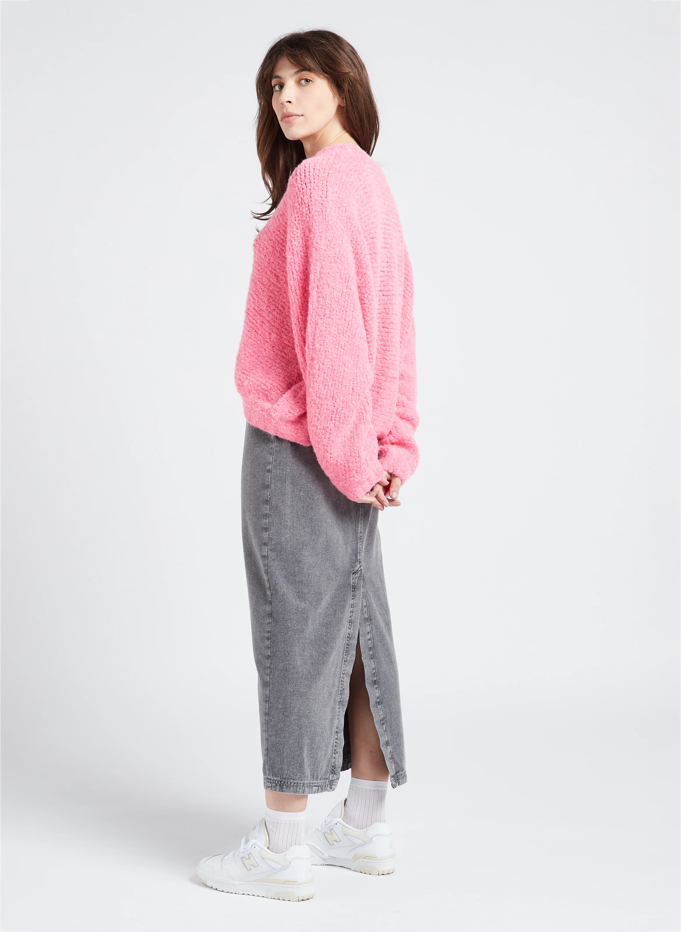 JAZY - Jupe midi droite en coton | Gris