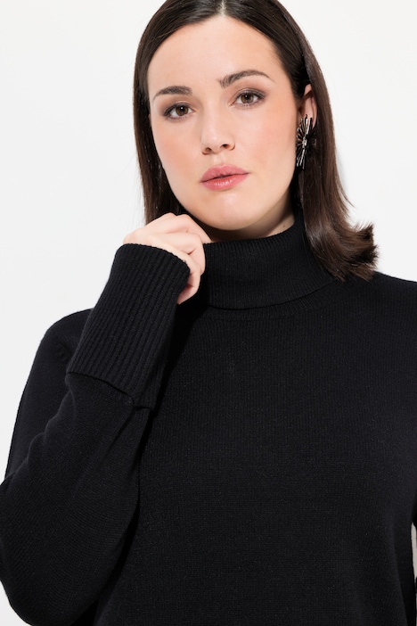 Longpullover, breite Rippbündchen, Rollkragen, Langarm
