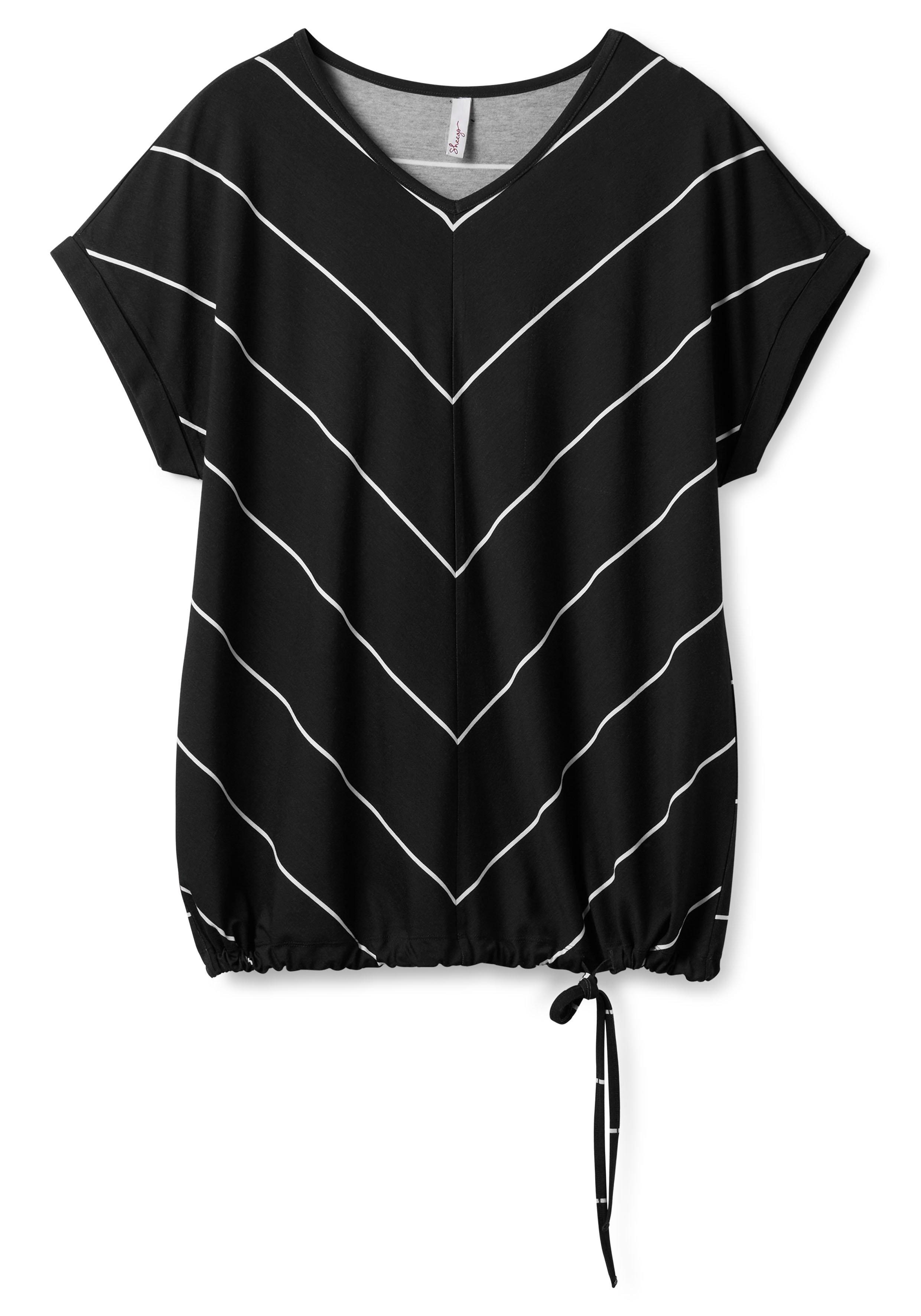 Shirt mit Streifen und Bindeband am Saum