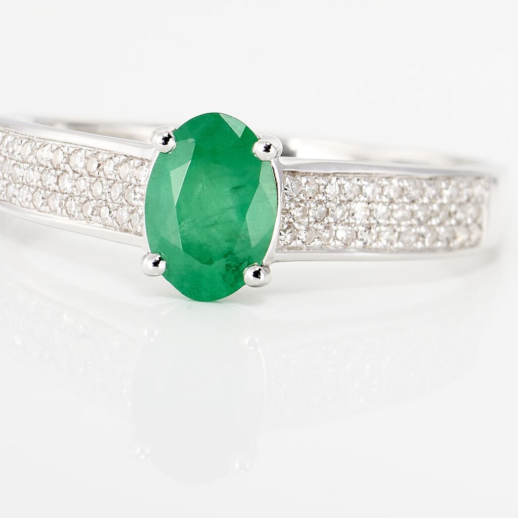 Bague Crista Or Blanc Emeraude Et Diamant
