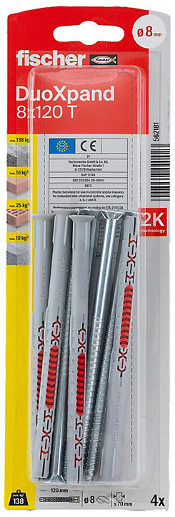 Cheville rallongée Fischer DuoXpand 8 x 120 mm, 4 pièces