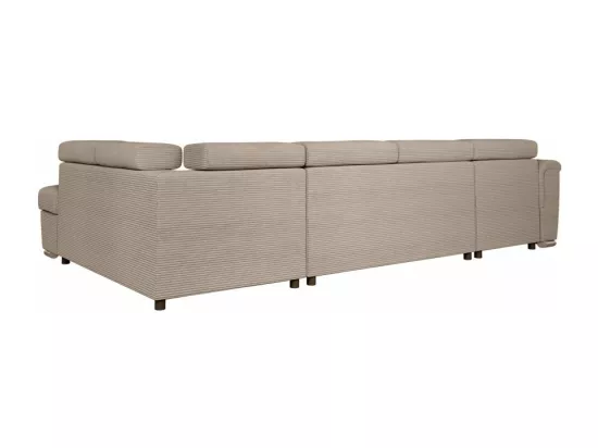Canapé panoramique 6 places Paola convertible avec 2 coffres en velours côtelé - Taupe - L320,5 x P188 x H76cm - Loungitude
