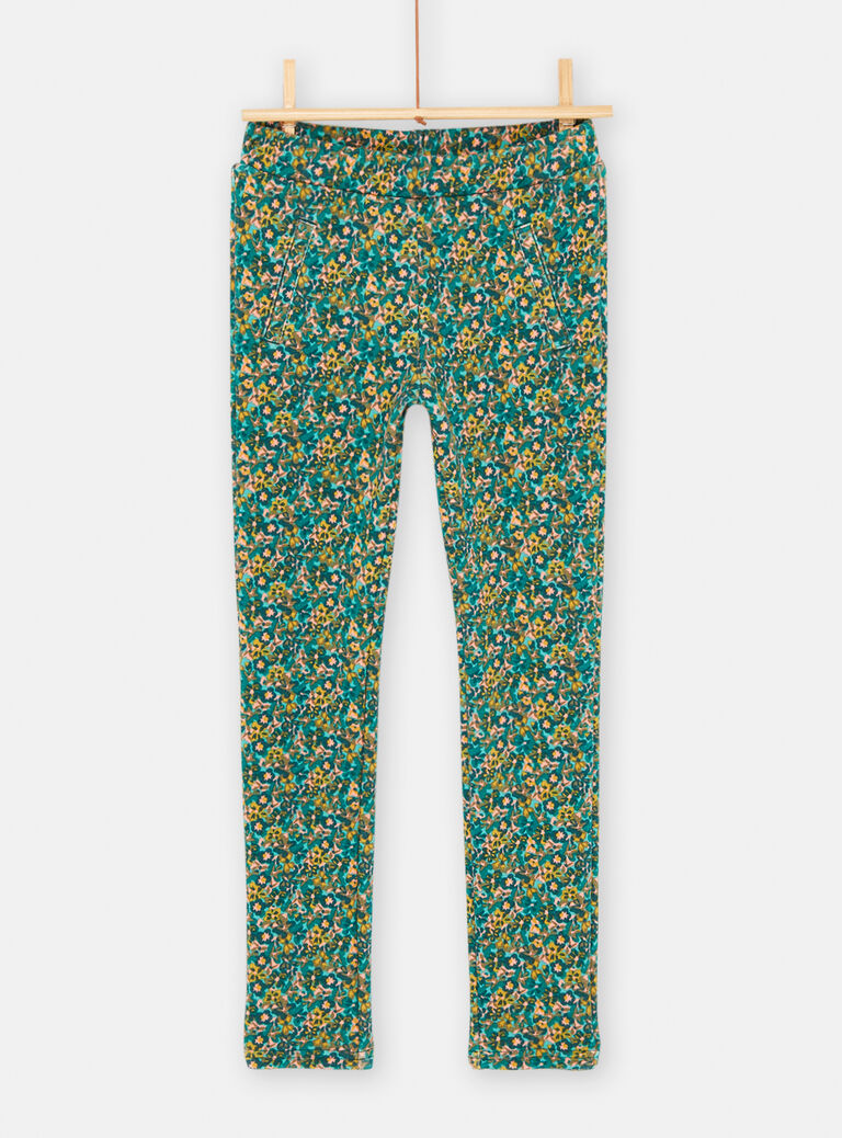 Pantalon bleu paon à imprimé fleuri pour fille