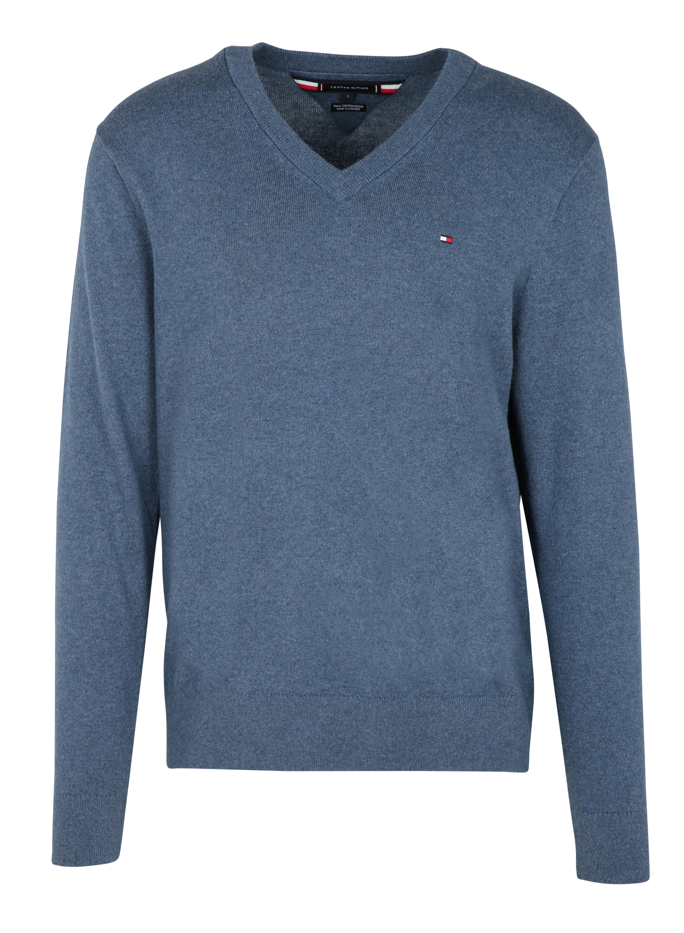 Pull col V regular-fit en coton bio mélangé| Bleu