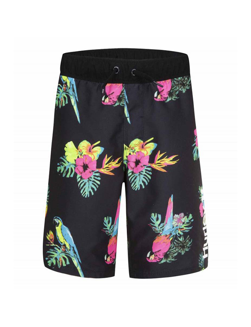 Floral Black Boys Swim Shorts with Pattern