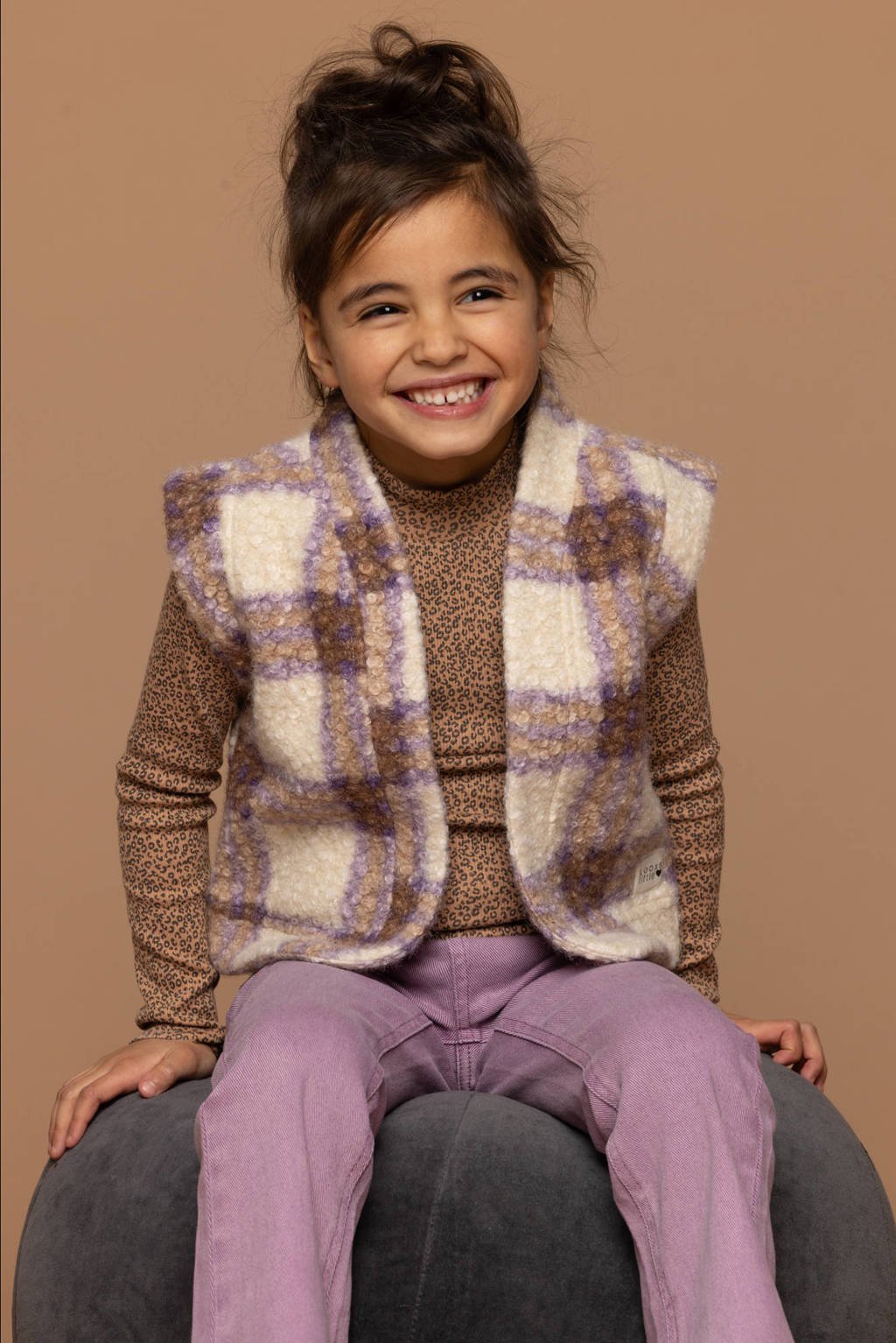 LOOXS geruit gilet ecru/paars