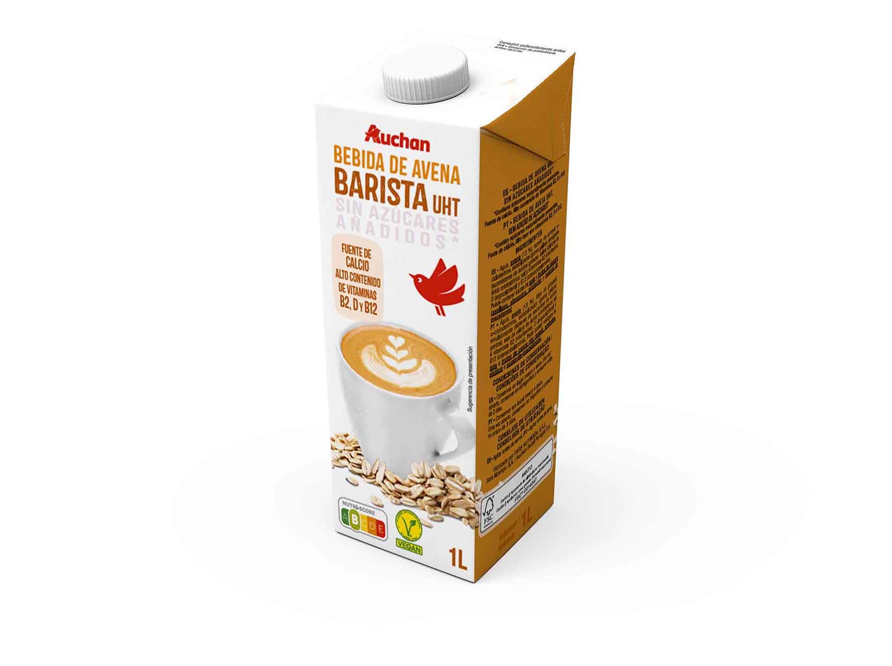 BEBIDA AVEIA BARISTA AUCHAN SEM ADIÇÃO DE AÇÚCARES 1L