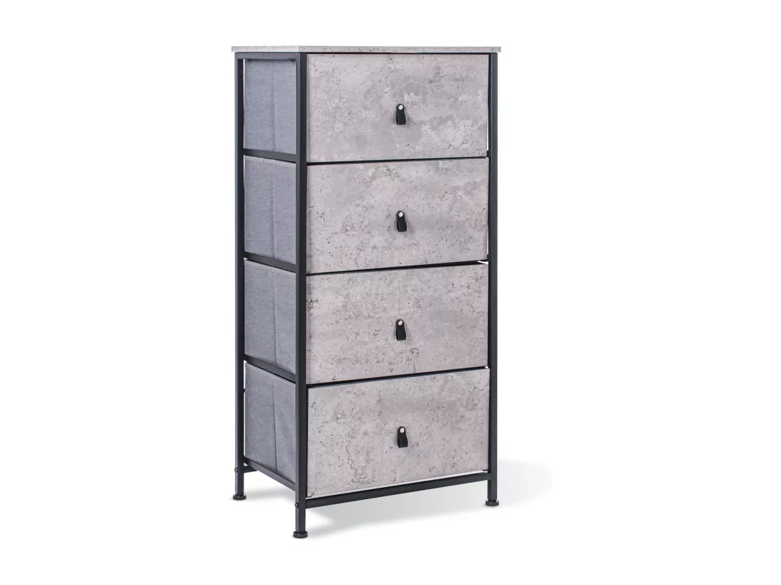 Apollonia - Commode 4 tiroirs en tissu, façade et étagère supérieure en bois mélaminé stratifié