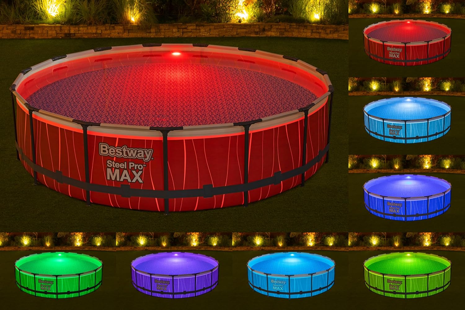 Bestway Steel Pro MAX Frame Pool Komplett-Set mit Filterpumpe Ø 457 x 107 cm, LED-Design, rund