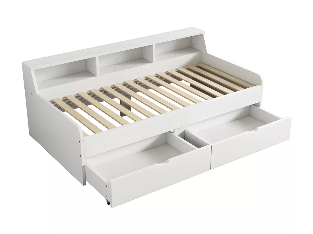 Lit banquette - Canapé lit 90x200cm avec 2 tiroirs - Blanc
