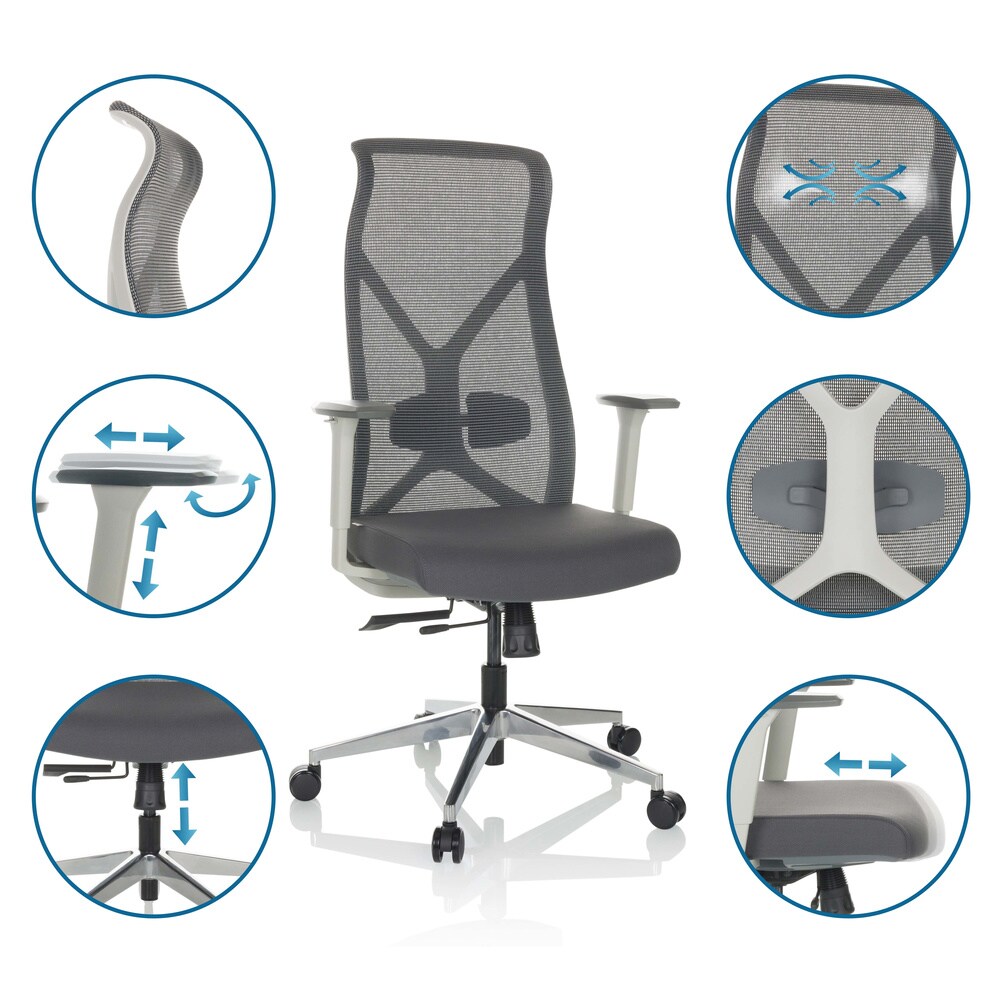 Profi Bürostuhl AZURRO WHITE Stoff/Netzstoff mit Armlehnen hjh OFFICE
